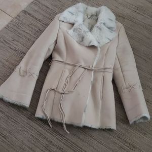 Faux suede and fur ivory winter coat size small